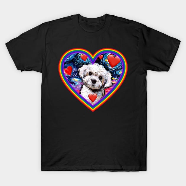 Maltipoo in a rainbow heart T-Shirt by sagittariusgallery